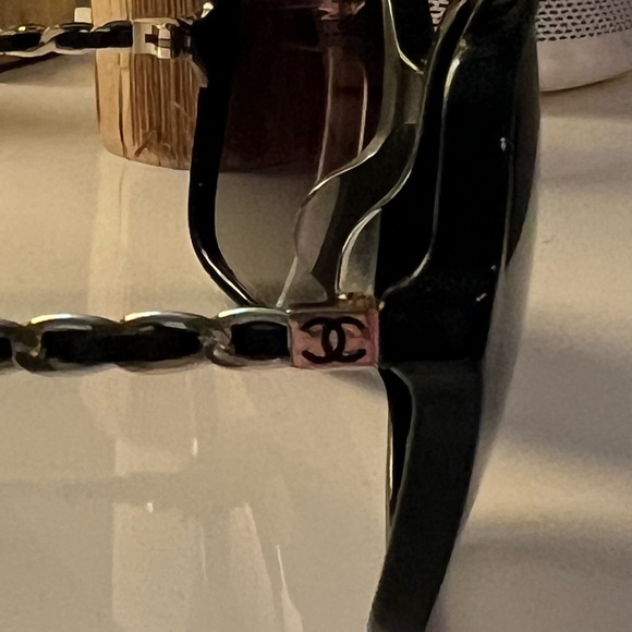 CHANEL sunglasses Black Gold Chain Arms Interlocking CC Logo Acetate Square - Picture 5 of 13